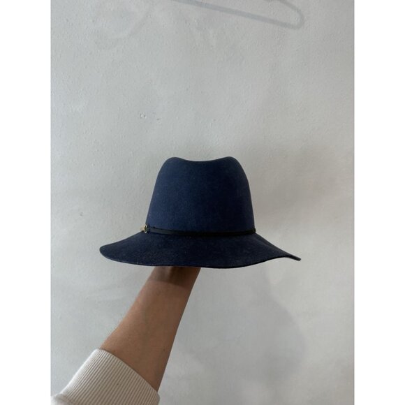 $337 Janessa Leone Women's Navy Blue 100% Wool Floppy Brim Fedora Medium M Hat - Picture 8 of 8
